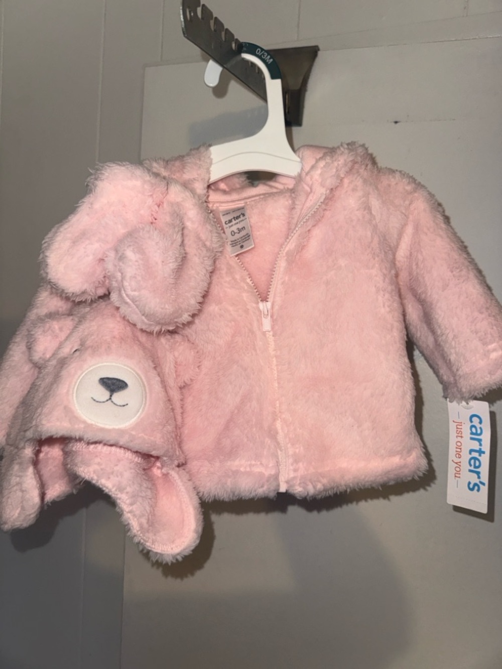 Carter's Pink Bear Plush Hooded Jacket with Bunny Hat And Mittens